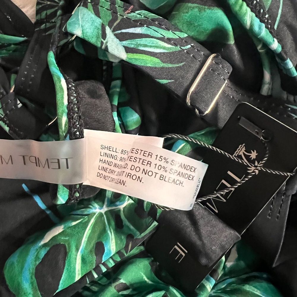 Tempt Me Womens Tropical Leaf Print One Piece Swimsuit Black Green XL Ruched NWT - Picture 10 of 12